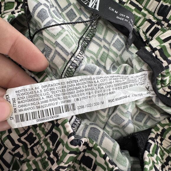 Zara Pants Womens Medium Green Black White Geometric Print Pull On Viscose Flowy - Picture 4 of 8